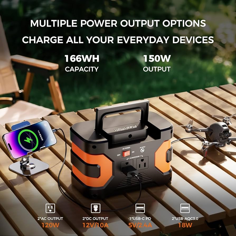 FlashFish ポータブル電源 小型 MAX200W(定格150W) Amazon.com : Flashfish 150W Portable Power Station 166Wh